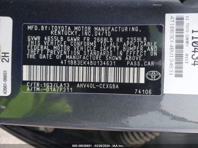 Photo 8 VIN: 4T1BB3EK4BU134631 - TOYOTA CAMRY HYBRID 