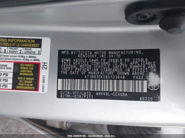 Photo 8 VIN: 4T1BB3EK5BU133648 - TOYOTA CAMRY HYBRID 