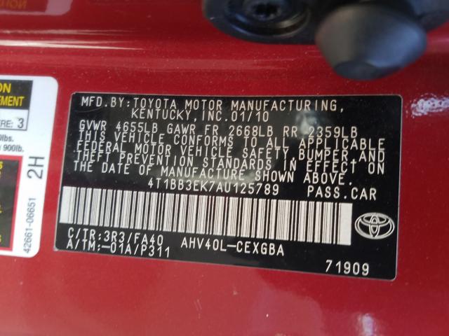 Photo 9 VIN: 4T1BB3EK7AU125789 - TOYOTA CAMRY HYBR 