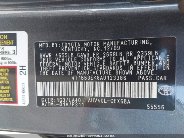 Photo 8 VIN: 4T1BB3EK8AU123386 - TOYOTA CAMRY 