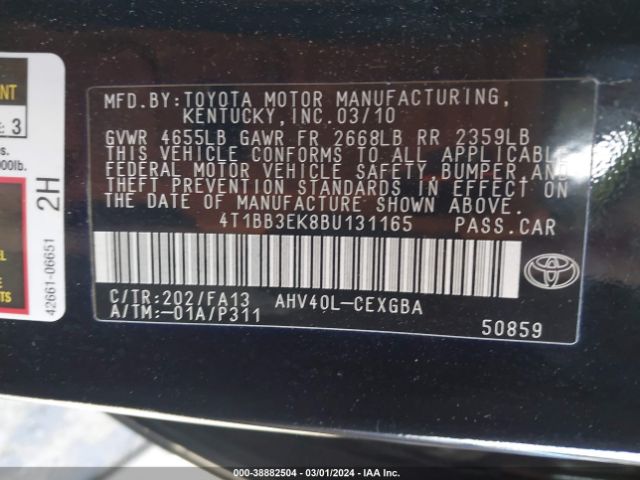 Photo 8 VIN: 4T1BB3EK8BU131165 - TOYOTA CAMRY HYBRID 