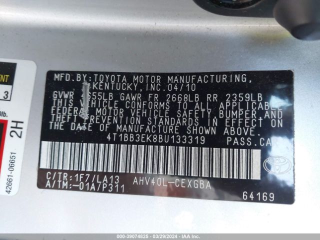 Photo 8 VIN: 4T1BB3EK8BU133319 - TOYOTA CAMRY HYBRID 