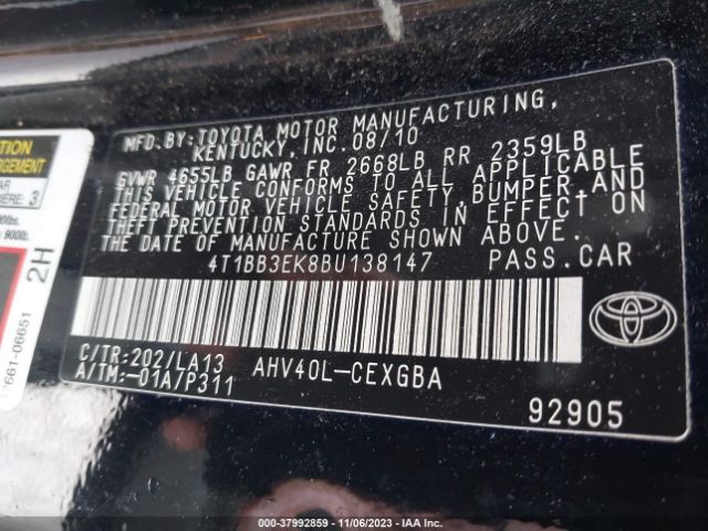 Photo 8 VIN: 4T1BB3EK8BU138147 - TOYOTA CAMRY HYBRID 