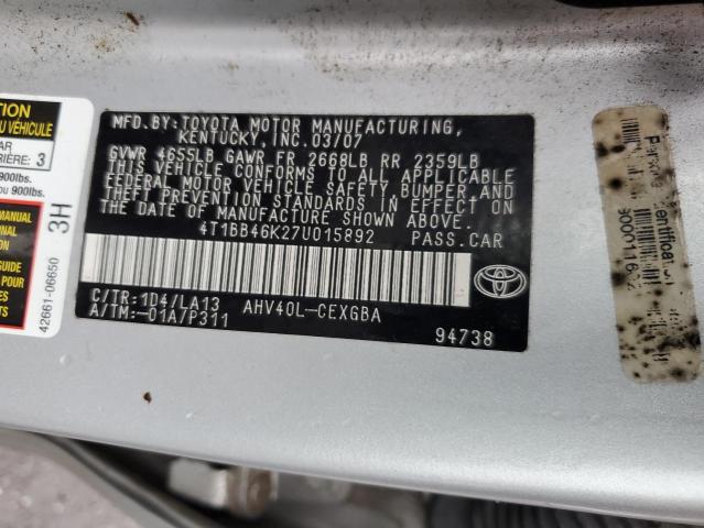 Photo 11 VIN: 4T1BB46K27U015892 - TOYOTA CAMRY HYBR 