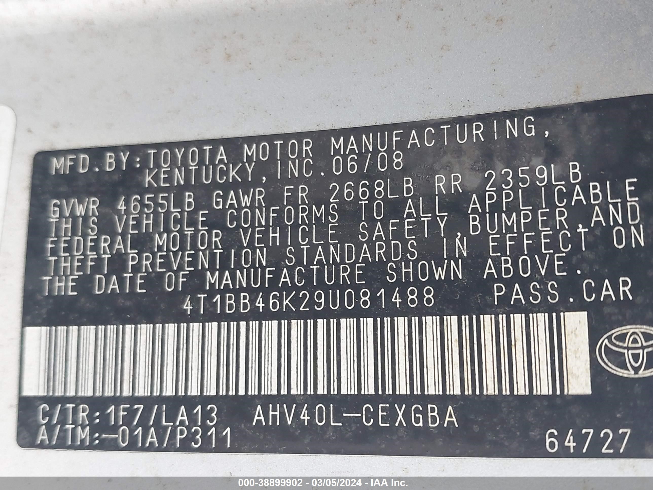 Photo 8 VIN: 4T1BB46K29U081488 - TOYOTA CAMRY 