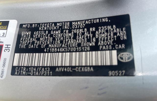 Photo 9 VIN: 4T1BB46K57U015126 - TOYOTA CAMRY HYBR 