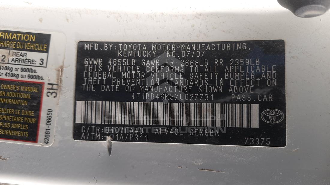 Photo 2 VIN: 4T1BB46K57U027731 - TOYOTA CAMRY 