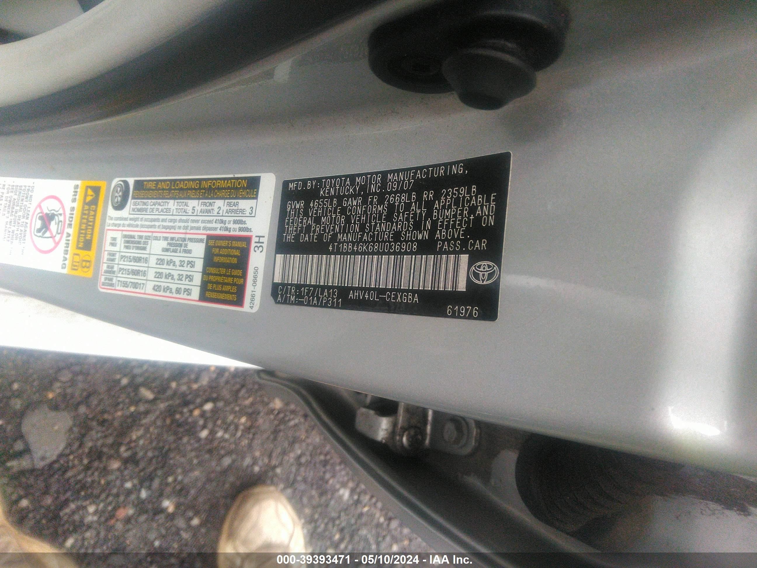 Photo 8 VIN: 4T1BB46K68U036908 - TOYOTA CAMRY 