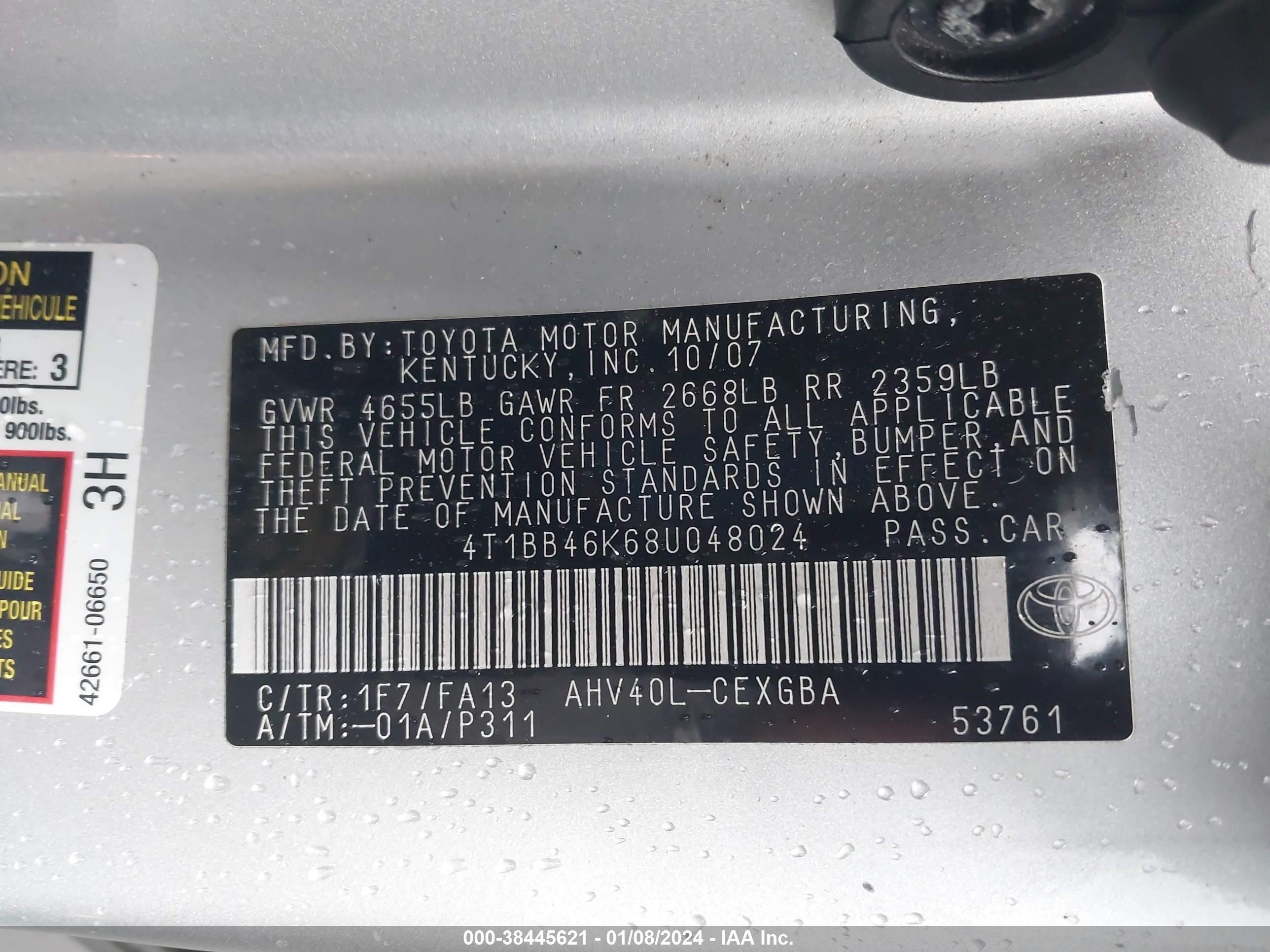 Photo 8 VIN: 4T1BB46K68U048024 - TOYOTA CAMRY 