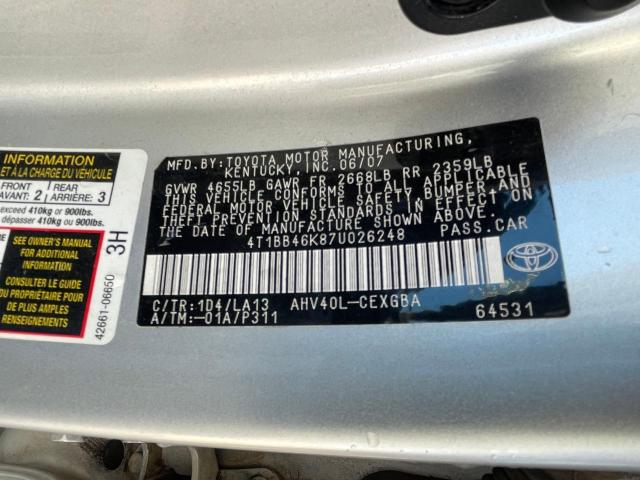 Photo 9 VIN: 4T1BB46K87U026248 - TOYOTA CAMRY 