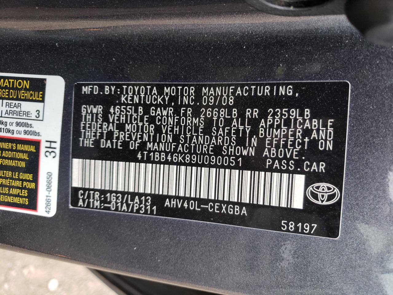 Photo 11 VIN: 4T1BB46K89U090051 - TOYOTA CAMRY 