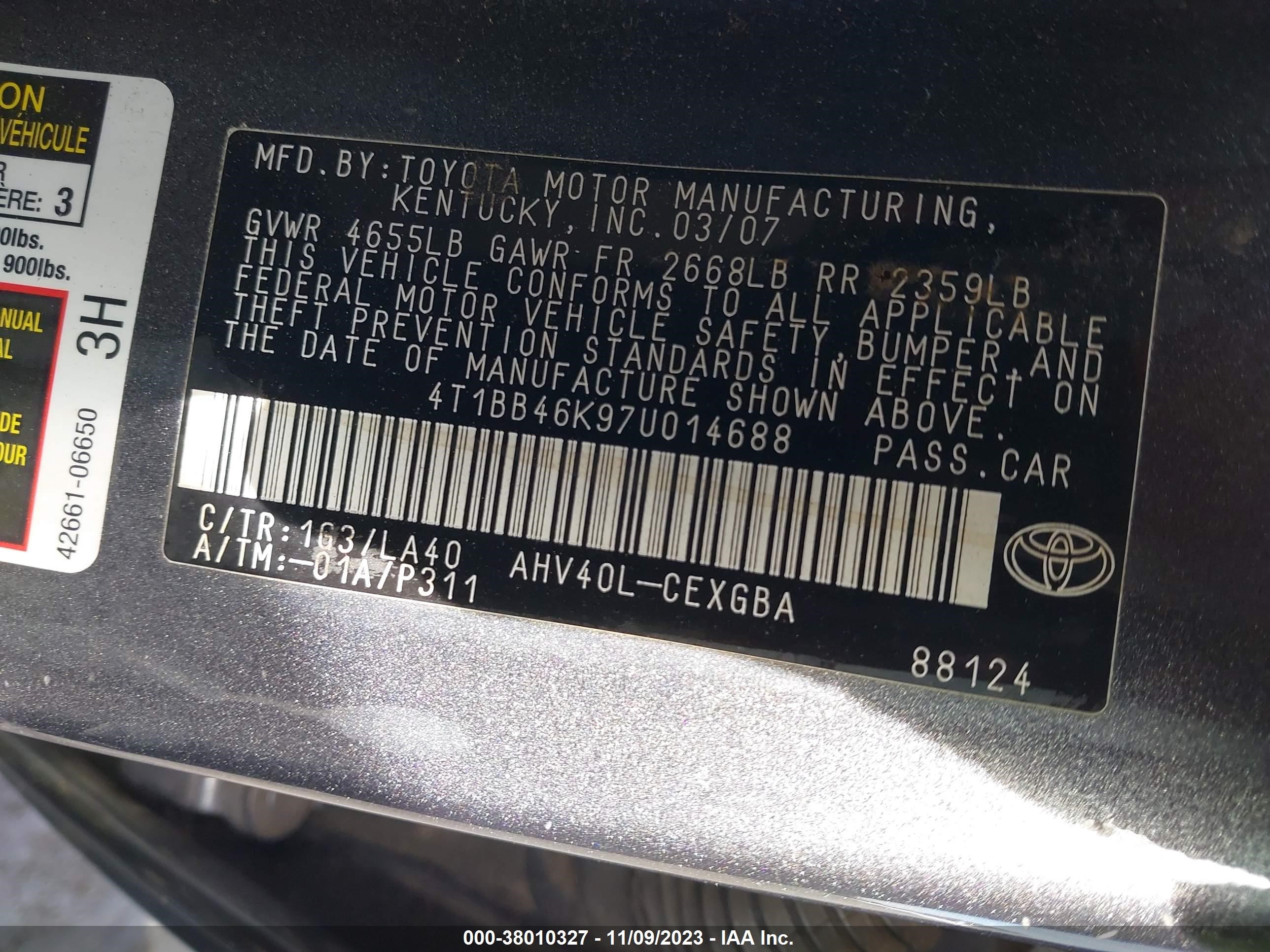 Photo 8 VIN: 4T1BB46K97U014688 - TOYOTA CAMRY 