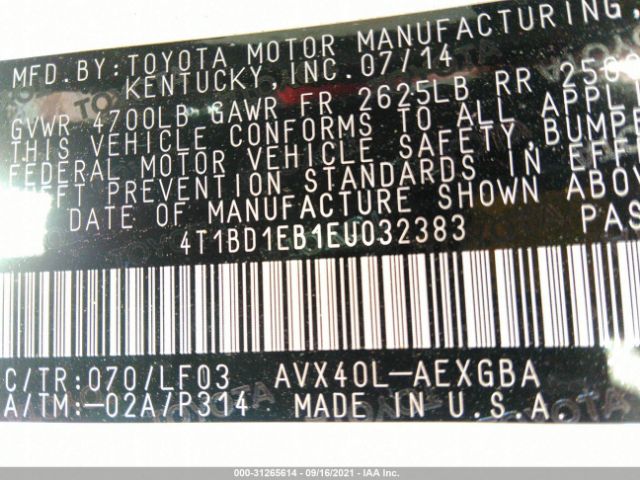 Photo 8 VIN: 4T1BD1EB1EU032383 - TOYOTA AVALON HYBRID 