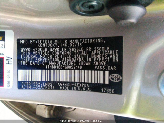 Photo 8 VIN: 4T1BD1EB1GU052149 - TOYOTA AVALON HYBRID 