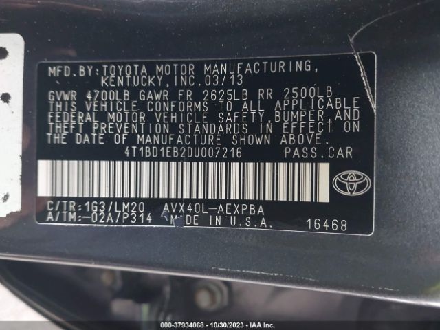 Photo 8 VIN: 4T1BD1EB2DU007216 - TOYOTA AVALON HYBRID 