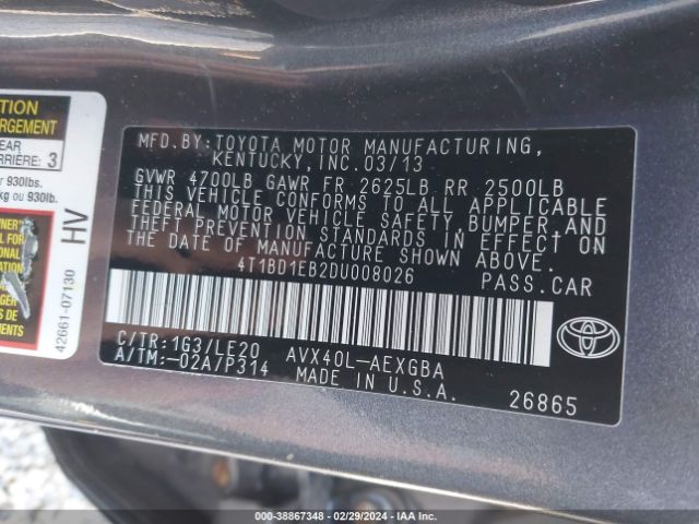 Photo 8 VIN: 4T1BD1EB2DU008026 - TOYOTA AVALON HYBRID 