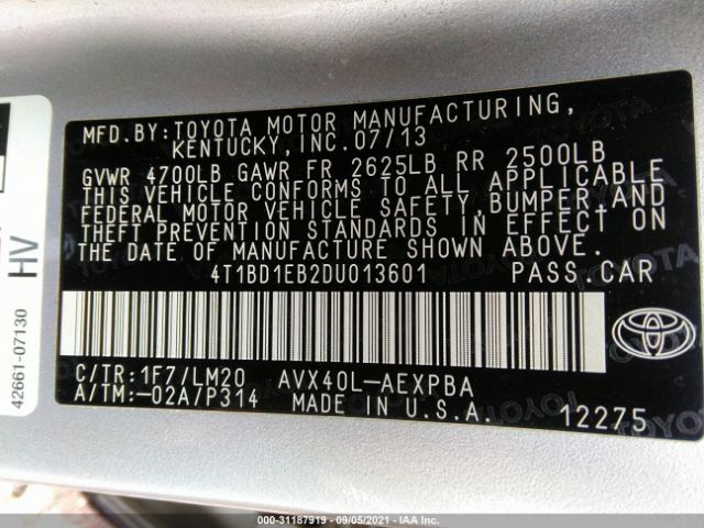 Photo 8 VIN: 4T1BD1EB2DU013601 - TOYOTA AVALON HYBRID 