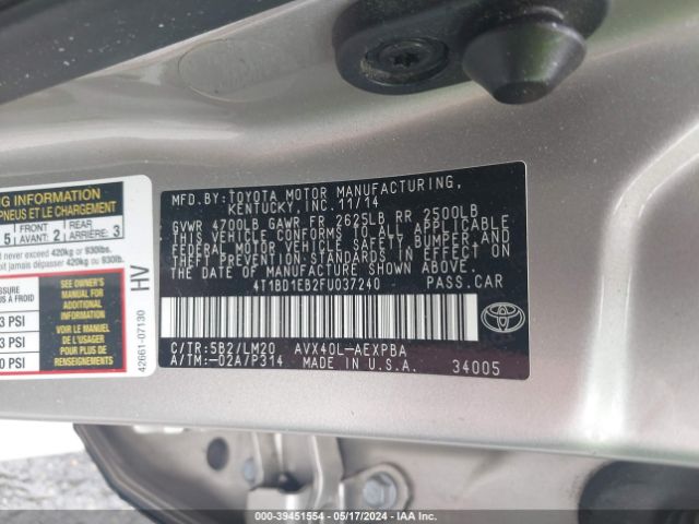 Photo 8 VIN: 4T1BD1EB2FU037240 - TOYOTA AVALON HYBRID 