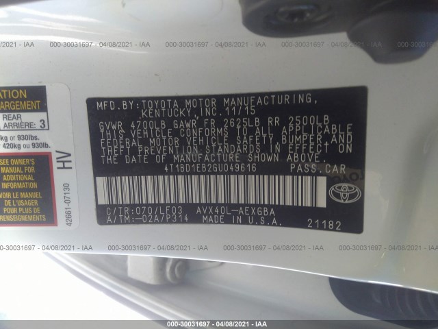 Photo 8 VIN: 4T1BD1EB2GU049616 - TOYOTA AVALON HYBRID 