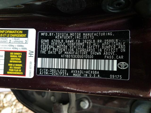 Photo 9 VIN: 4T1BD1EB3DU010500 - TOYOTA AVALON HYB 