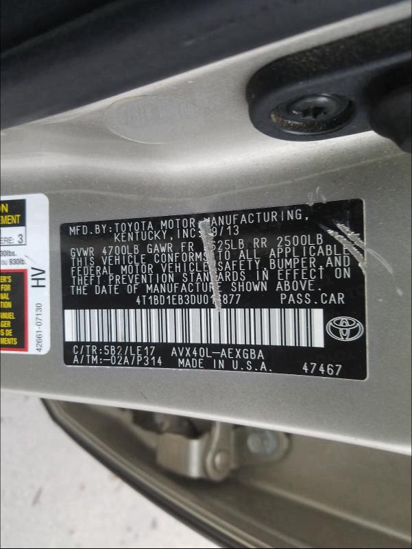 Photo 9 VIN: 4T1BD1EB3DU016877 - TOYOTA AVALON 