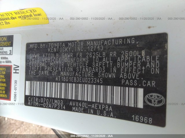 Photo 8 VIN: 4T1BD1EB3EU023345 - TOYOTA AVALON HYBRID 