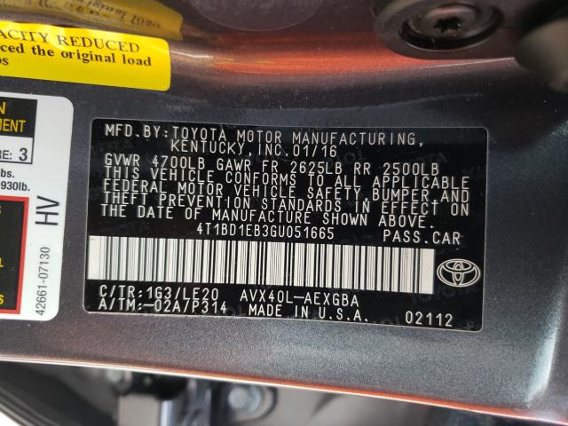 Photo 9 VIN: 4T1BD1EB3GU051665 - TOYOTA AVALON HYB 