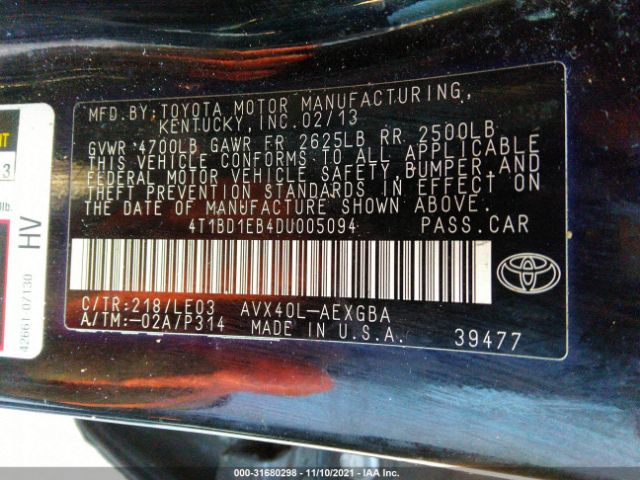 Photo 8 VIN: 4T1BD1EB4DU005094 - TOYOTA AVALON HYBRID 