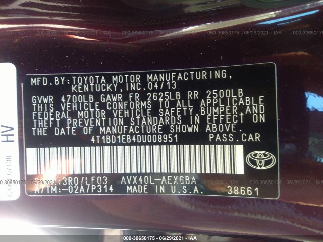 Photo 8 VIN: 4T1BD1EB4DU008951 - TOYOTA AVALON HYBRID 