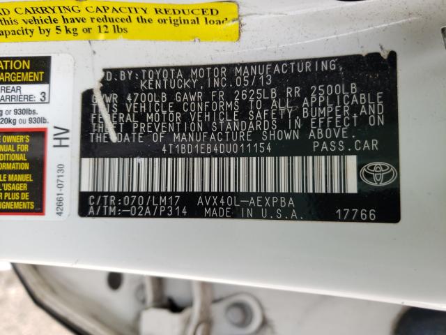 Photo 9 VIN: 4T1BD1EB4DU011154 - TOYOTA AVALON HYB 