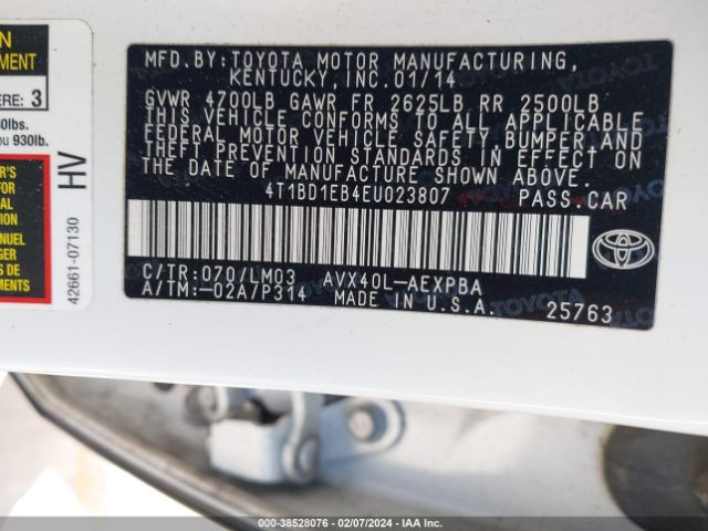 Photo 8 VIN: 4T1BD1EB4EU023807 - TOYOTA AVALON HYBRID 