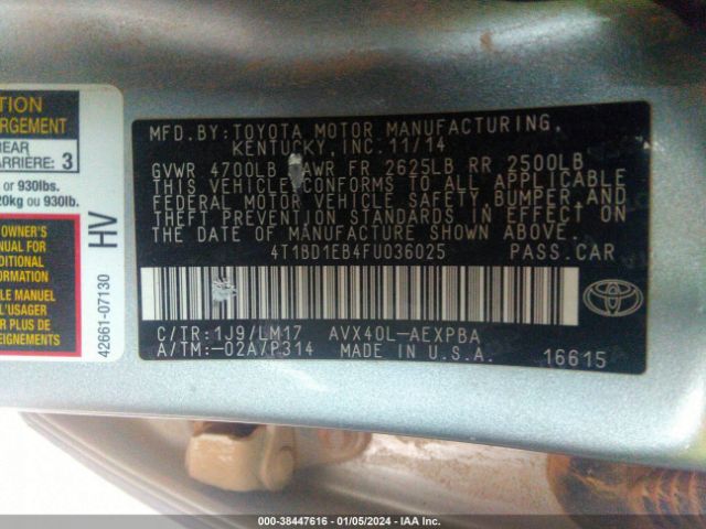 Photo 8 VIN: 4T1BD1EB4FU036025 - TOYOTA AVALON HYBRID 