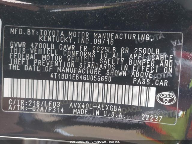 Photo 8 VIN: 4T1BD1EB4GU056650 - TOYOTA AVALON 