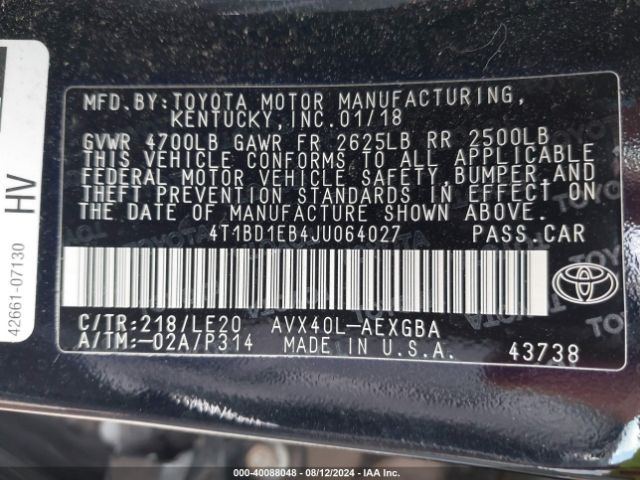 Photo 8 VIN: 4T1BD1EB4JU064027 - TOYOTA AVALON 