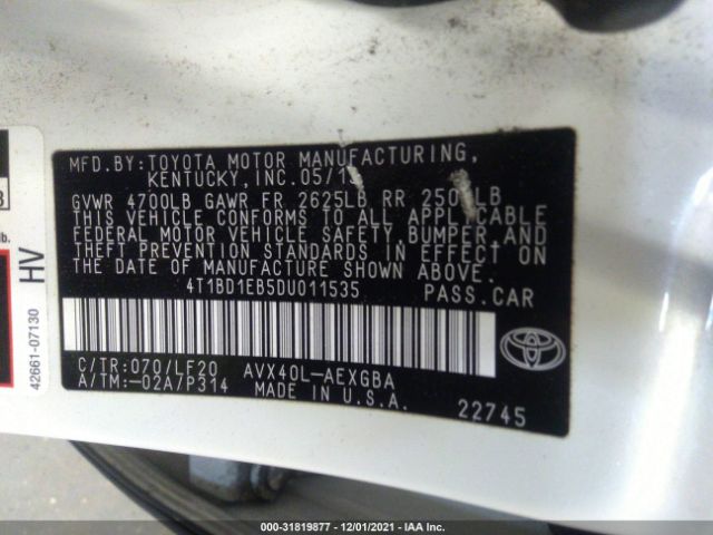 Photo 8 VIN: 4T1BD1EB5DU011535 - TOYOTA AVALON HYBRID 