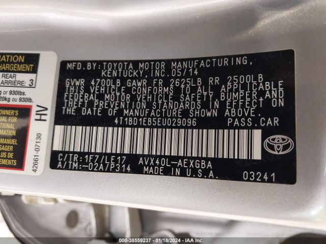 Photo 8 VIN: 4T1BD1EB5EU029096 - TOYOTA AVALON HYBRID 