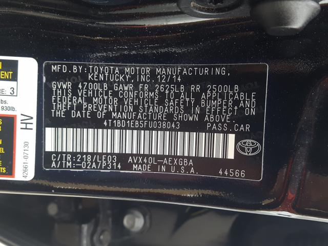 Photo 9 VIN: 4T1BD1EB5FU038043 - TOYOTA AVALON HYB 