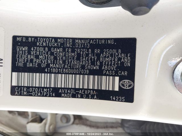 Photo 8 VIN: 4T1BD1EB6DU007039 - TOYOTA AVALON HYBRID 