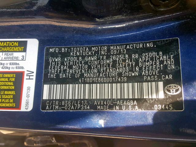 Photo 9 VIN: 4T1BD1EB6DU017439 - TOYOTA AVALON HYB 