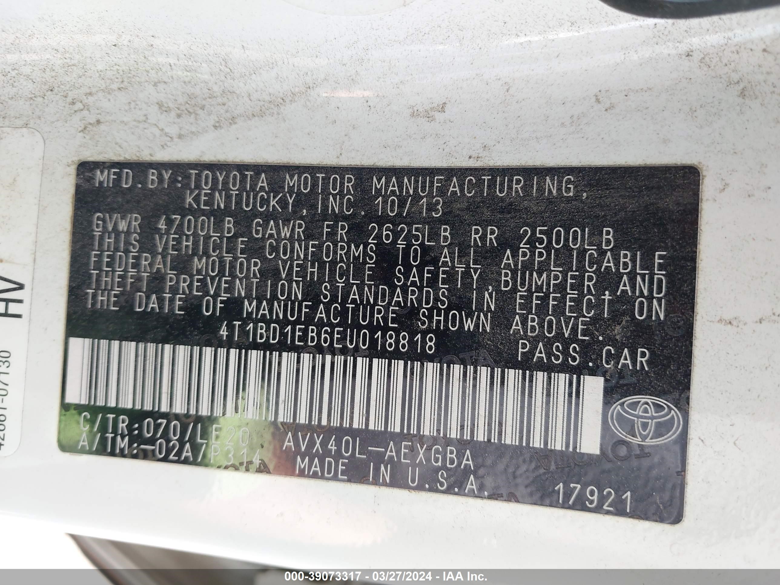 Photo 8 VIN: 4T1BD1EB6EU018818 - TOYOTA AVALON 