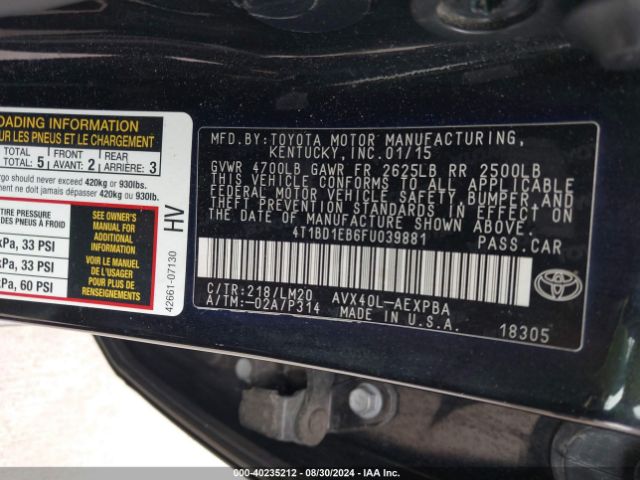 Photo 8 VIN: 4T1BD1EB6FU039881 - TOYOTA AVALON 