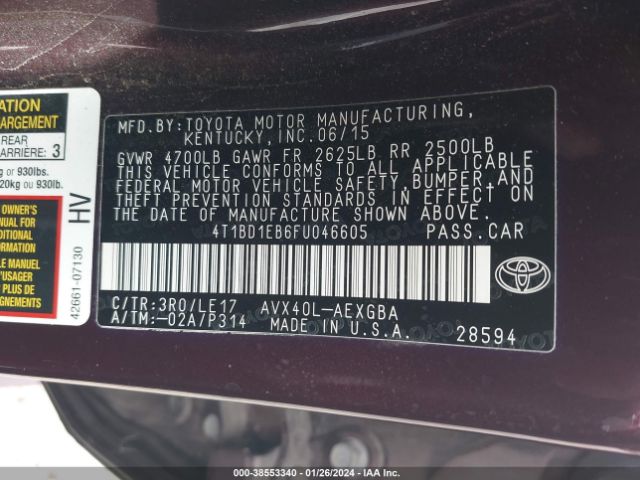 Photo 8 VIN: 4T1BD1EB6FU046605 - TOYOTA AVALON HYBRID 