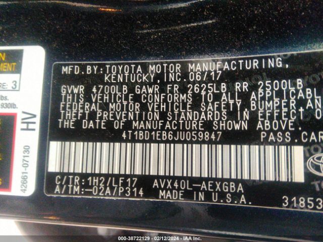 Photo 8 VIN: 4T1BD1EB6JU059847 - TOYOTA AVALON HYBRID 