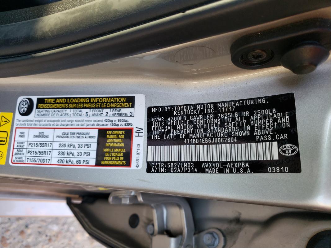 Photo 9 VIN: 4T1BD1EB6JU062604 - TOYOTA AVALON HYB 