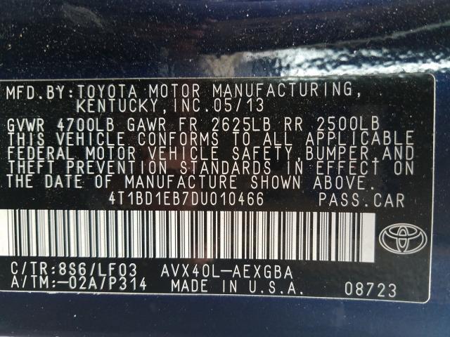 Photo 9 VIN: 4T1BD1EB7DU010466 - TOYOTA AVALON HYB 