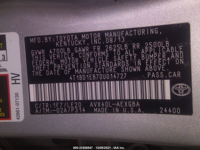 Photo 8 VIN: 4T1BD1EB7DU014727 - TOYOTA AVALON HYBRID 