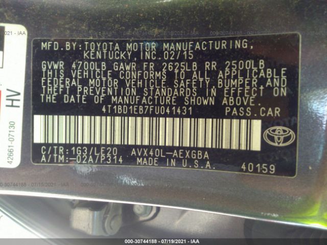 Photo 8 VIN: 4T1BD1EB7FU041431 - TOYOTA AVALON HYBRID 