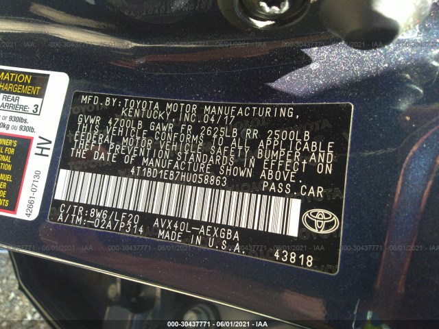 Photo 8 VIN: 4T1BD1EB7HU058863 - TOYOTA AVALON 