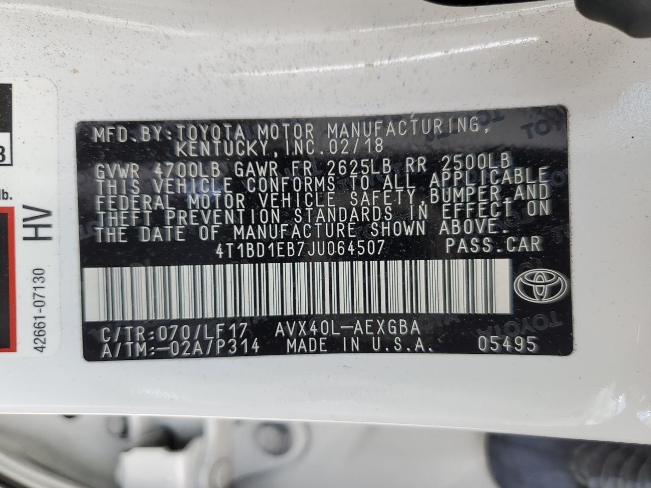 Photo 11 VIN: 4T1BD1EB7JU064507 - TOYOTA AVALON 