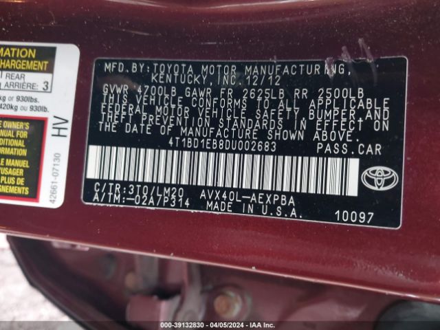 Photo 8 VIN: 4T1BD1EB8DU002683 - TOYOTA AVALON HYBRID 